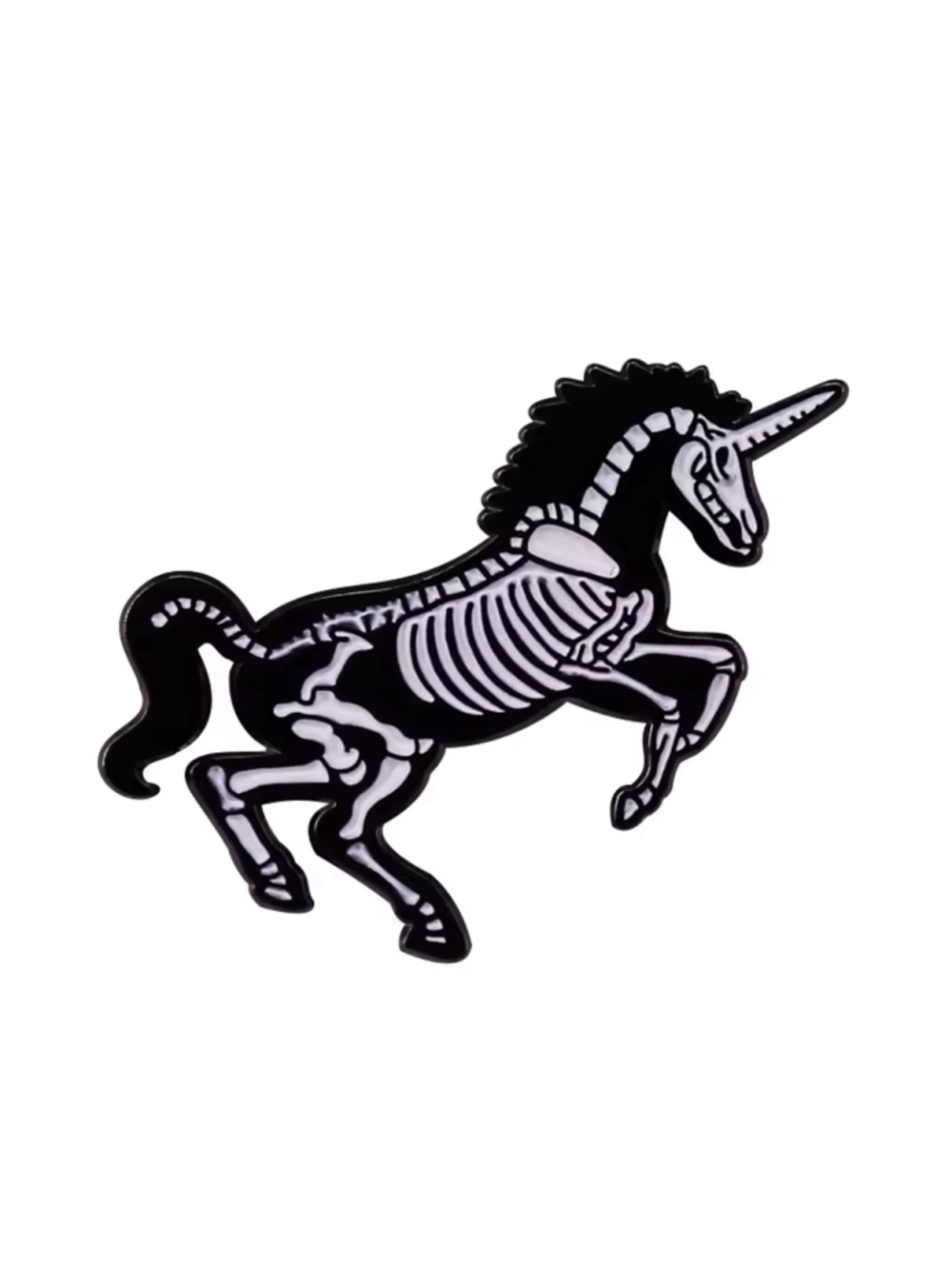 Black White Skeleton Unicorn Enamel Pin